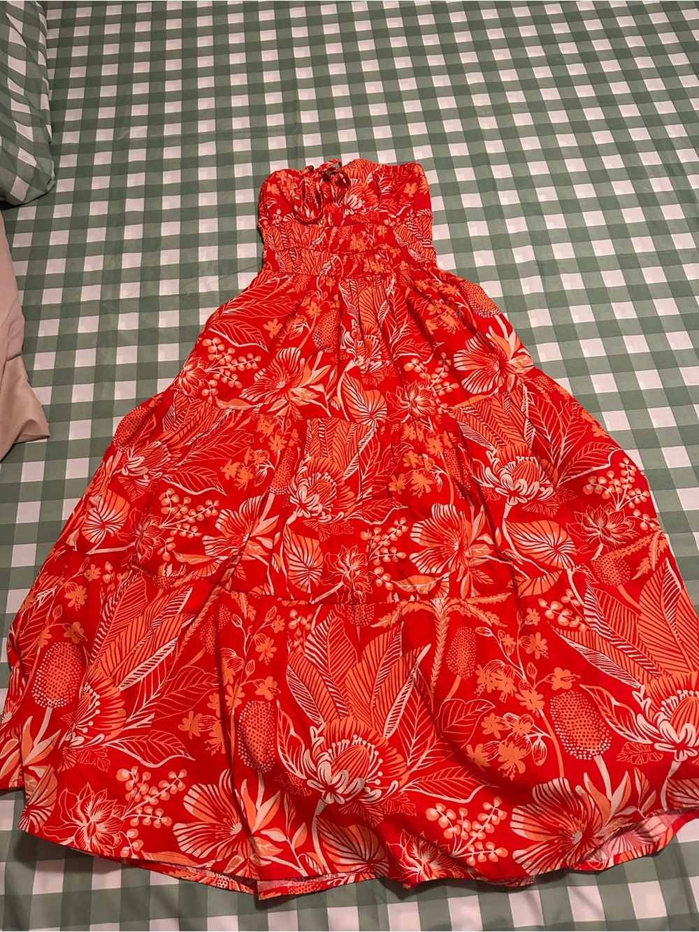 Strapless Red and Orange Floral Sundress Hawaiian